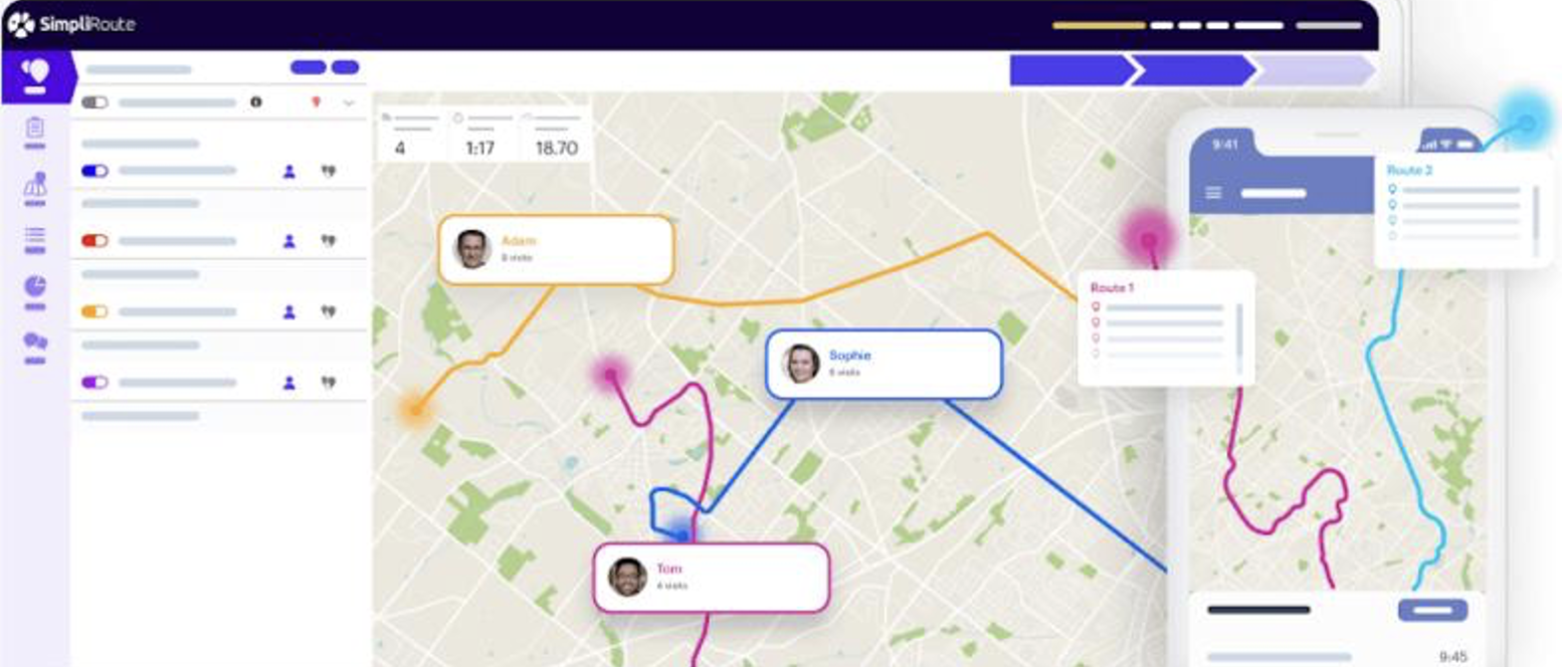 Panel de ruteo con rutas optimizadas en el mapa